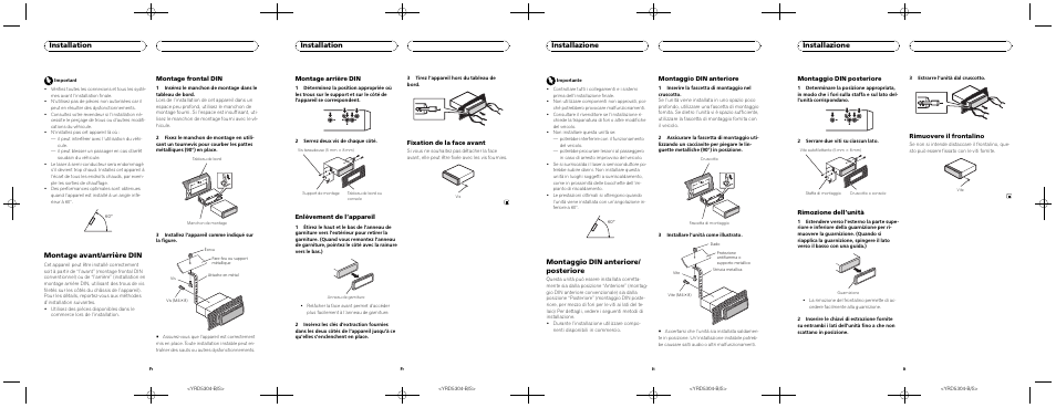 Montage avant/arrière din, Installation, Montaggio din anteriore/ posteriore | Installazione | Pioneer DEH-2200UB User Manual | Page 2 / 8