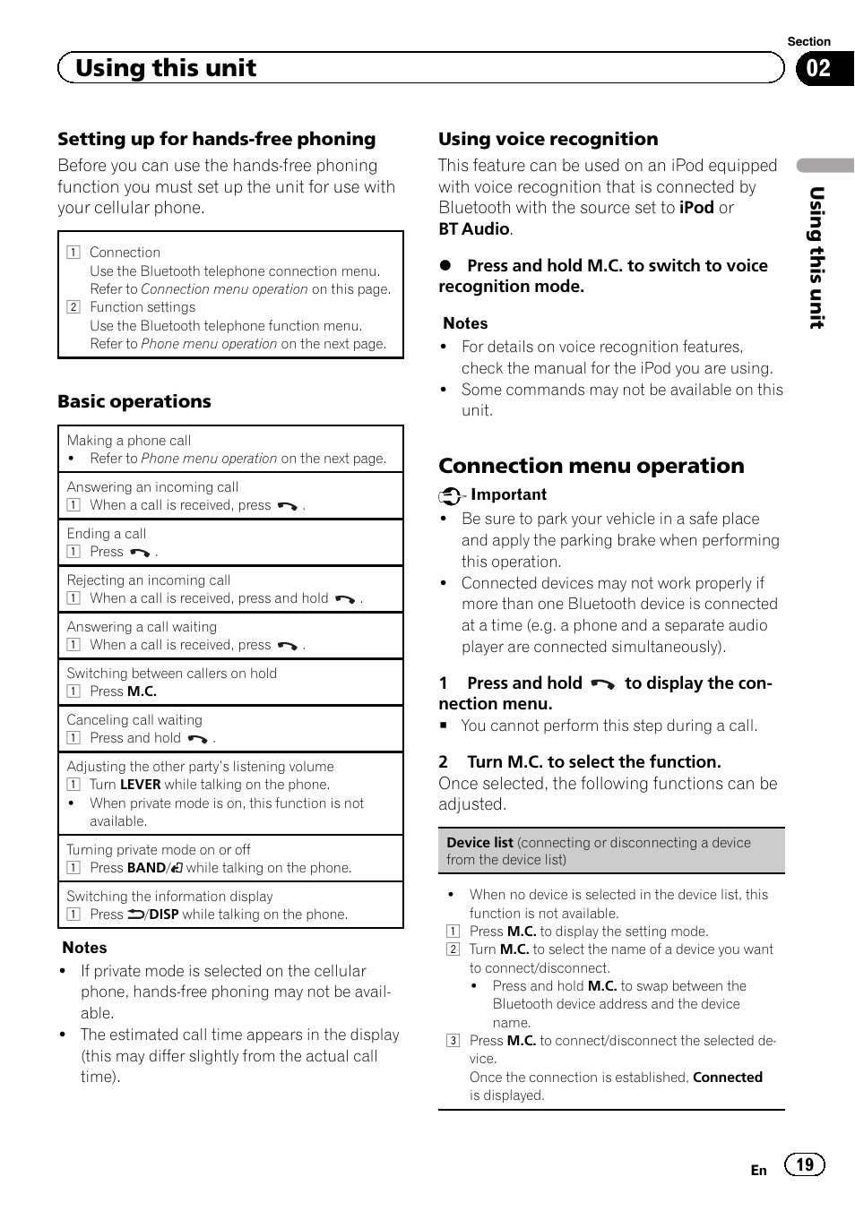Connection menu operation, Using this unit | Pioneer DEH-X8500DAB User Manual | Page 19 / 44