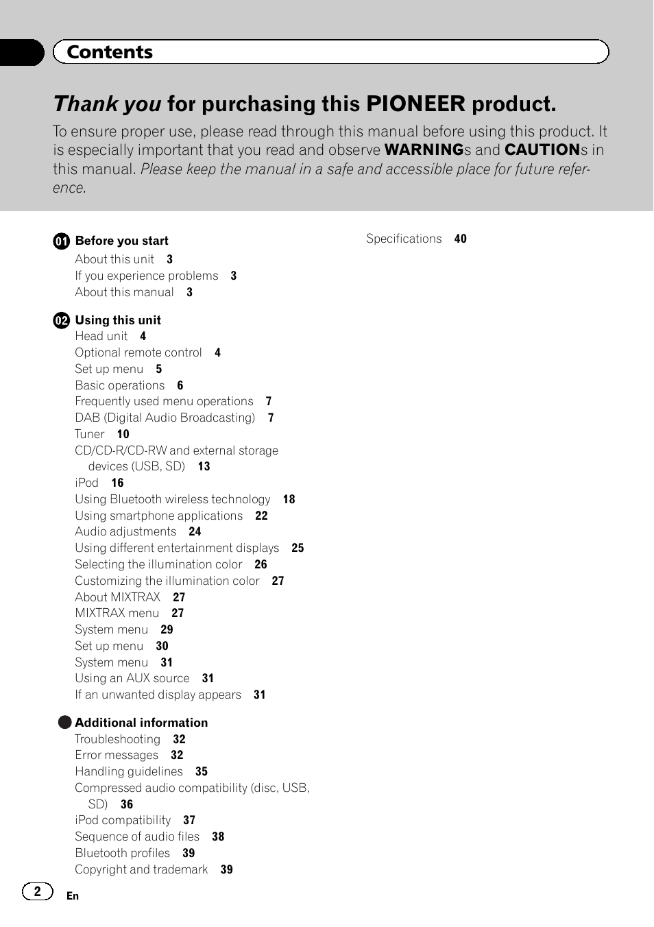 Pioneer DEH-X8500DAB User Manual | Page 2 / 44