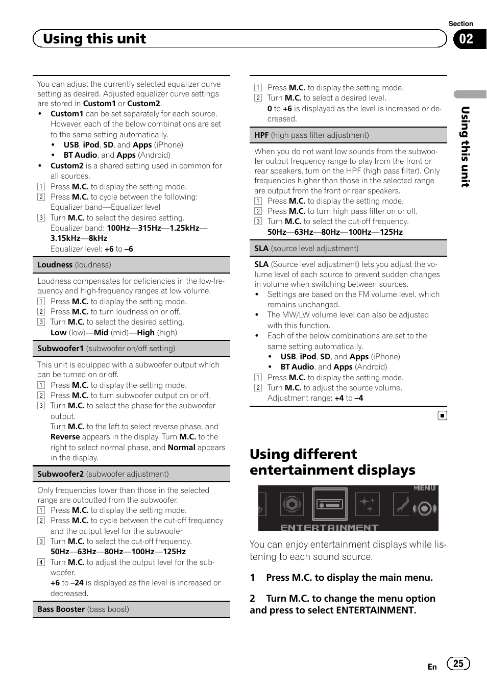 Using different entertainment displays, Using this unit | Pioneer DEH-X8500DAB User Manual | Page 25 / 44