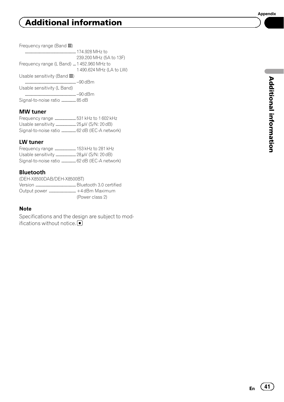 Additional information | Pioneer DEH-X8500DAB User Manual | Page 41 / 44