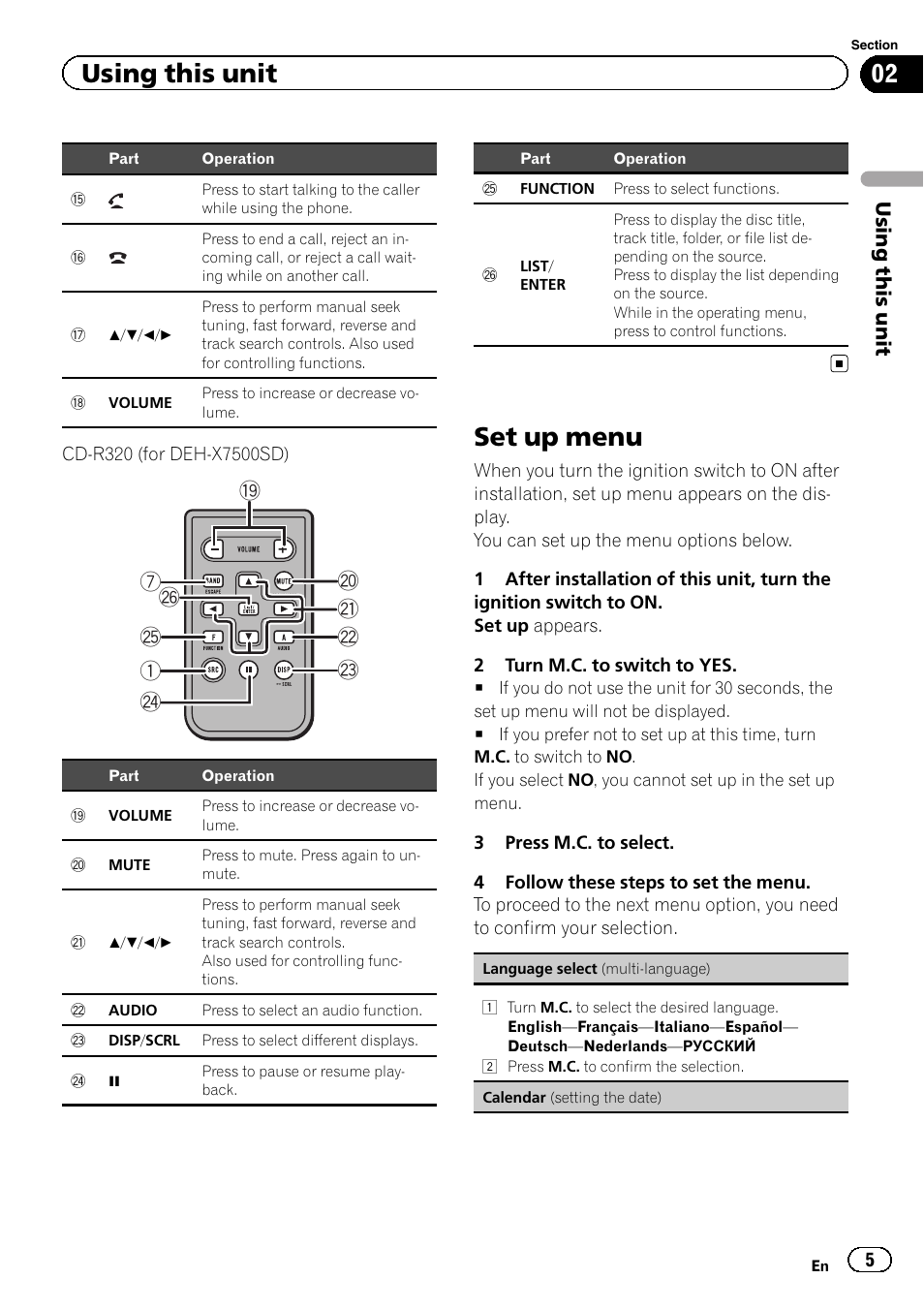 Set up menu, Using this unit | Pioneer DEH-X8500DAB User Manual | Page 5 / 44