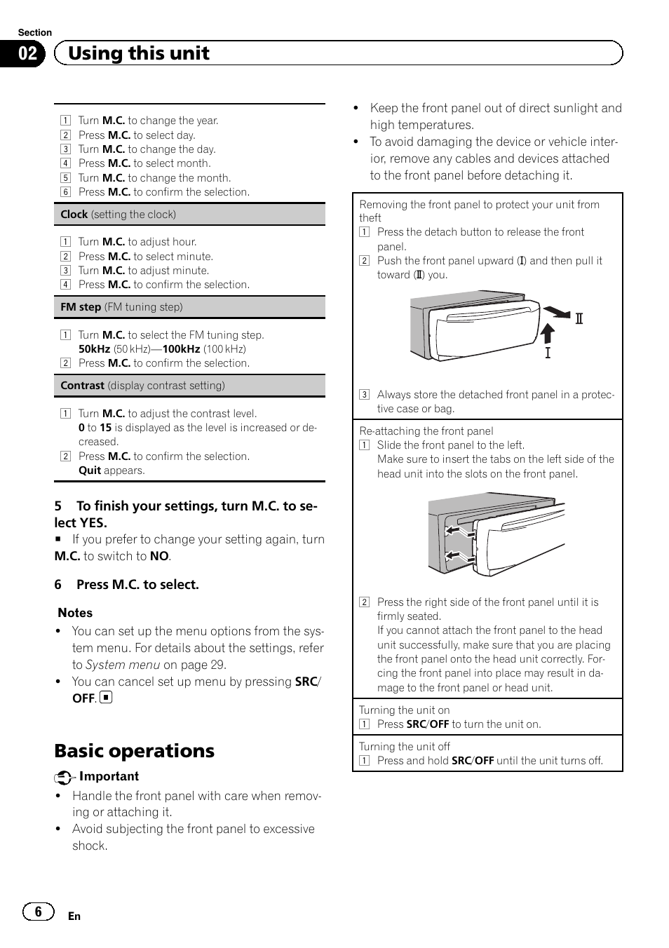 Basic operations, 02 using this unit | Pioneer DEH-X8500DAB User Manual | Page 6 / 44