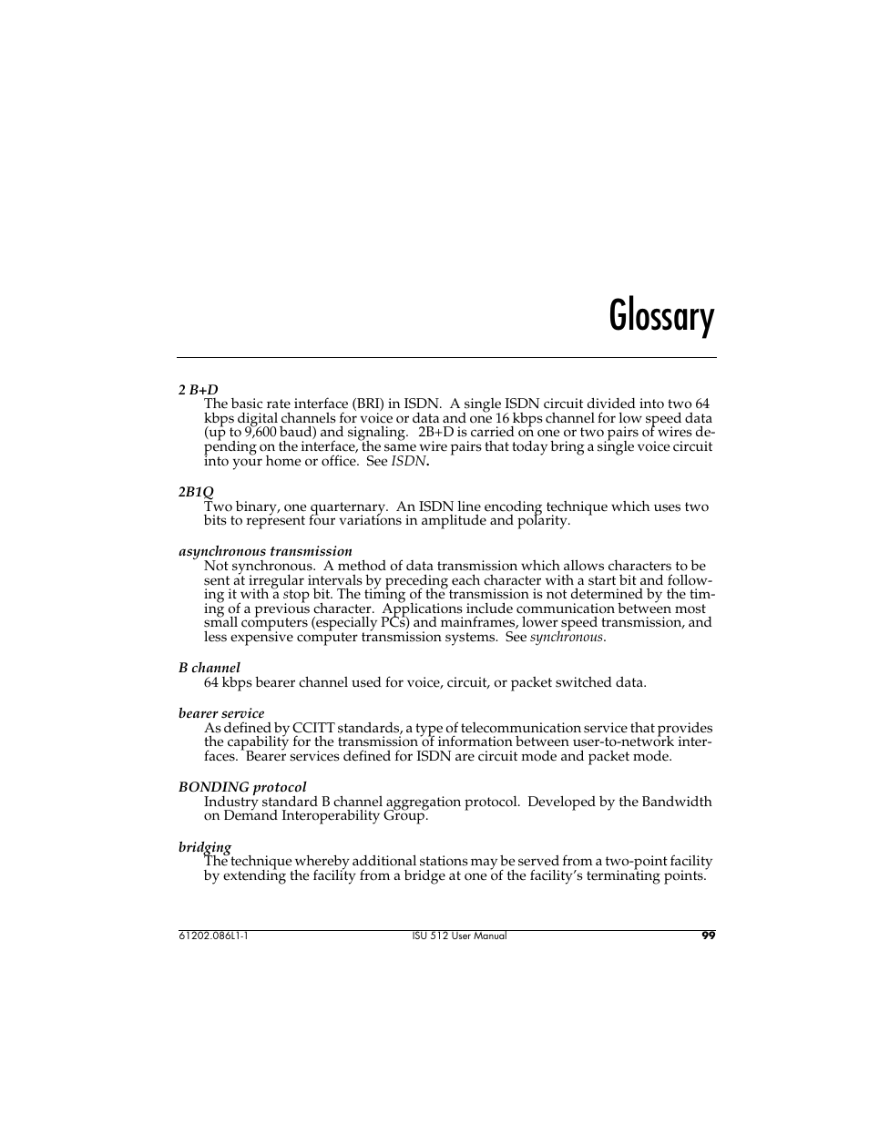 Glossary | ADTRAN ISU 512 User Manual | Page 115 / 129