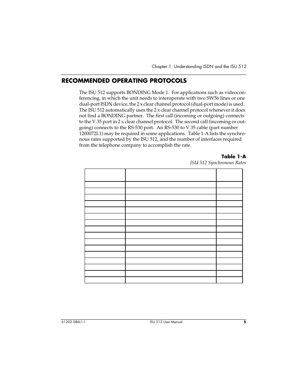 Recommended operating protocols | ADTRAN ISU 512 User Manual | Page 21 / 129