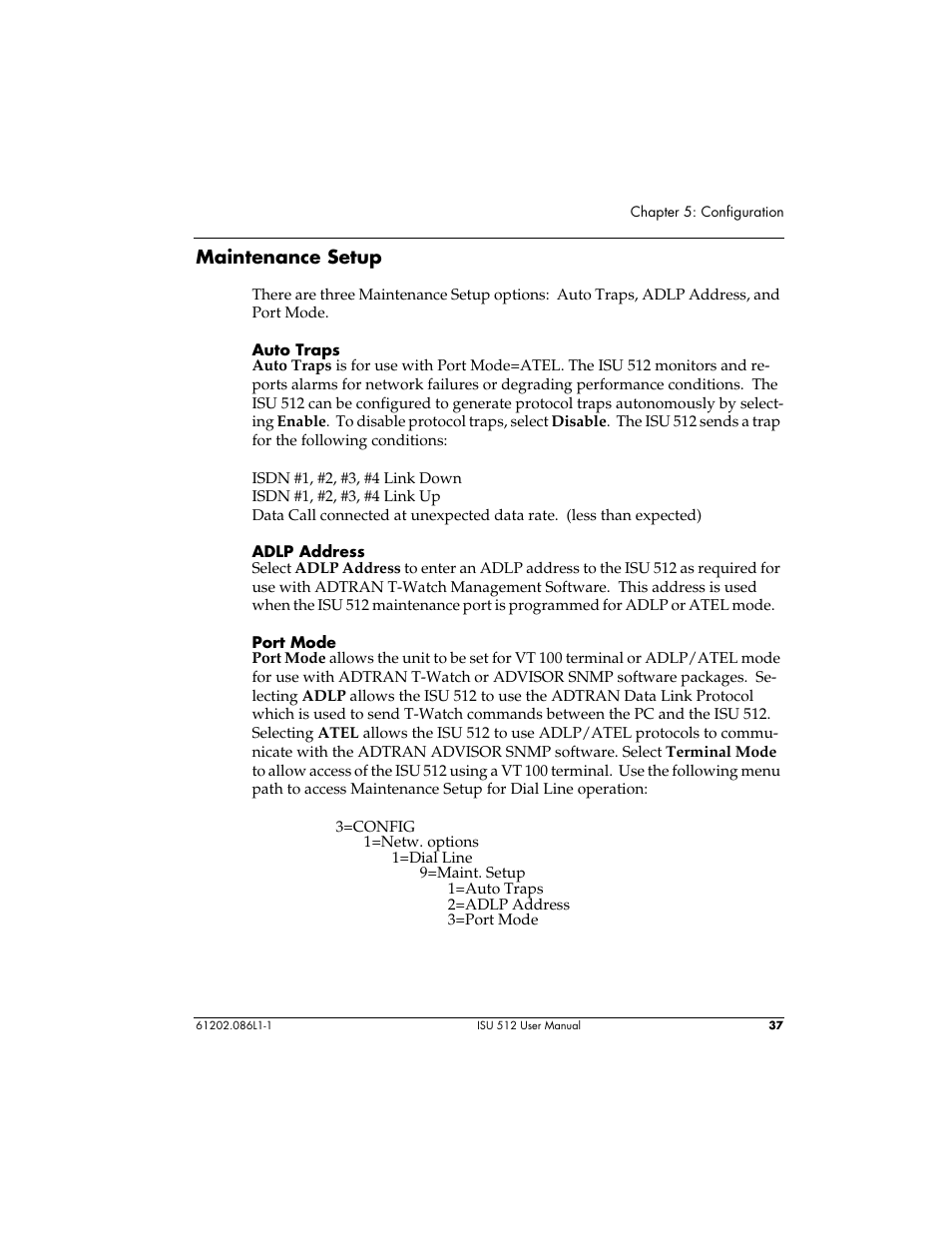 Maintenance setup | ADTRAN ISU 512 User Manual | Page 53 / 129