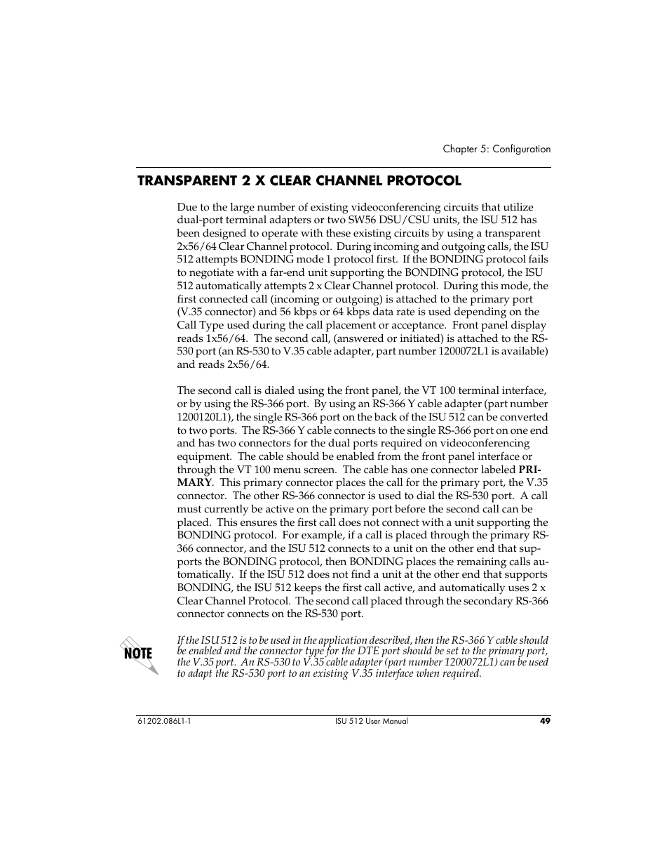 Transparent 2 x clear channel protocol | ADTRAN ISU 512 User Manual | Page 65 / 129