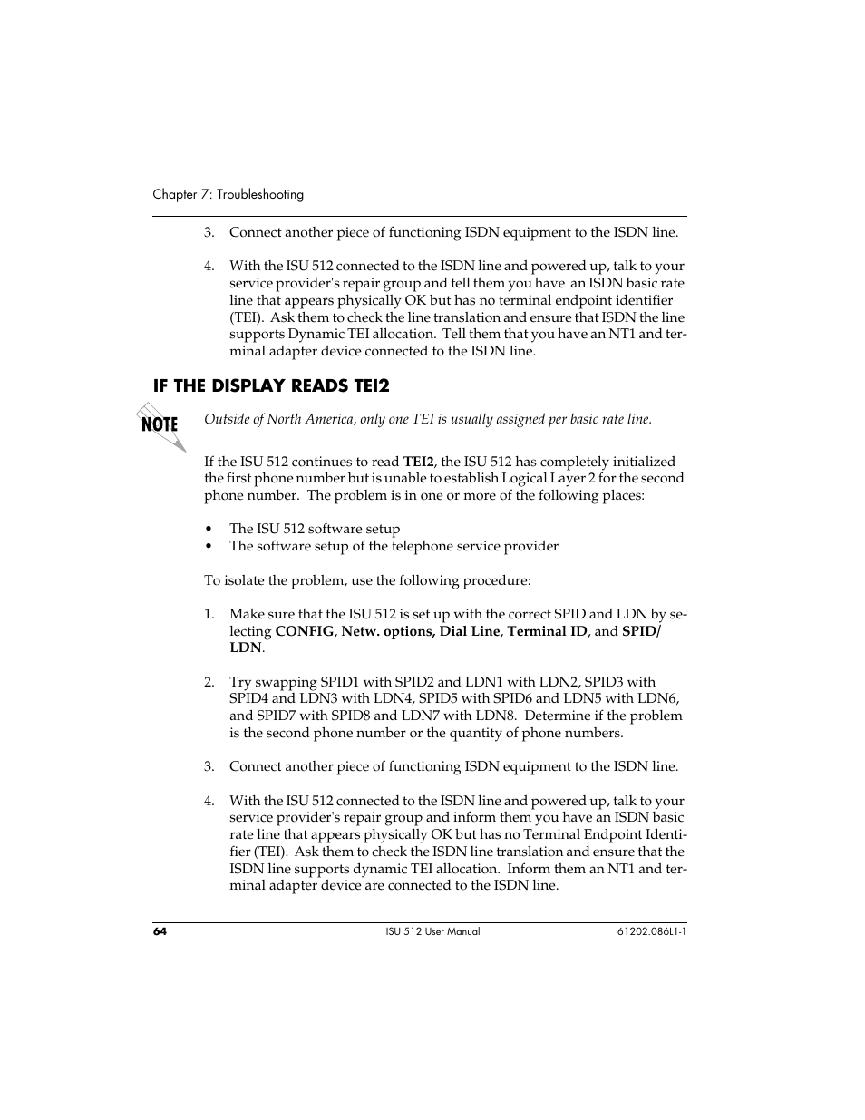 If the display reads tei2 | ADTRAN ISU 512 User Manual | Page 80 / 129