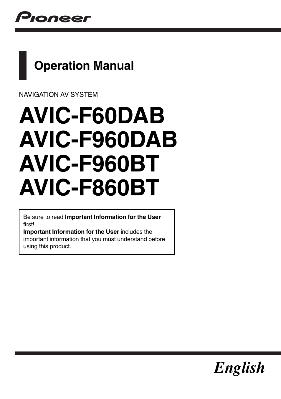 Pioneer AVIC-F860BT User Manual | 216 pages