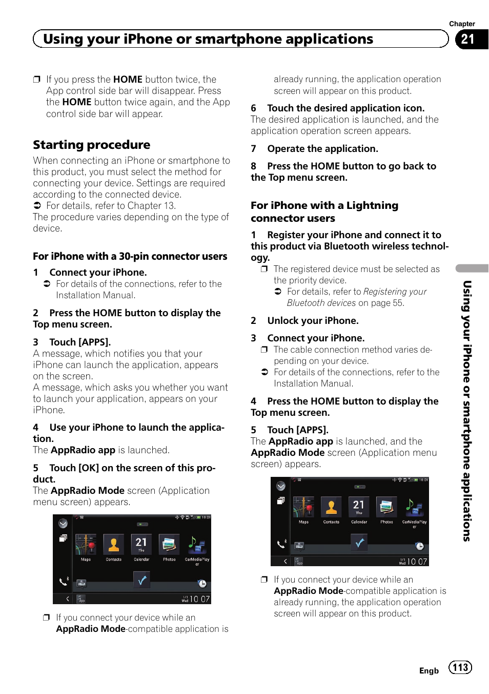 Starting procedure 113, Using your iphone or smartphone applications, Starting procedure | Pioneer AVIC-F860BT User Manual | Page 113 / 216