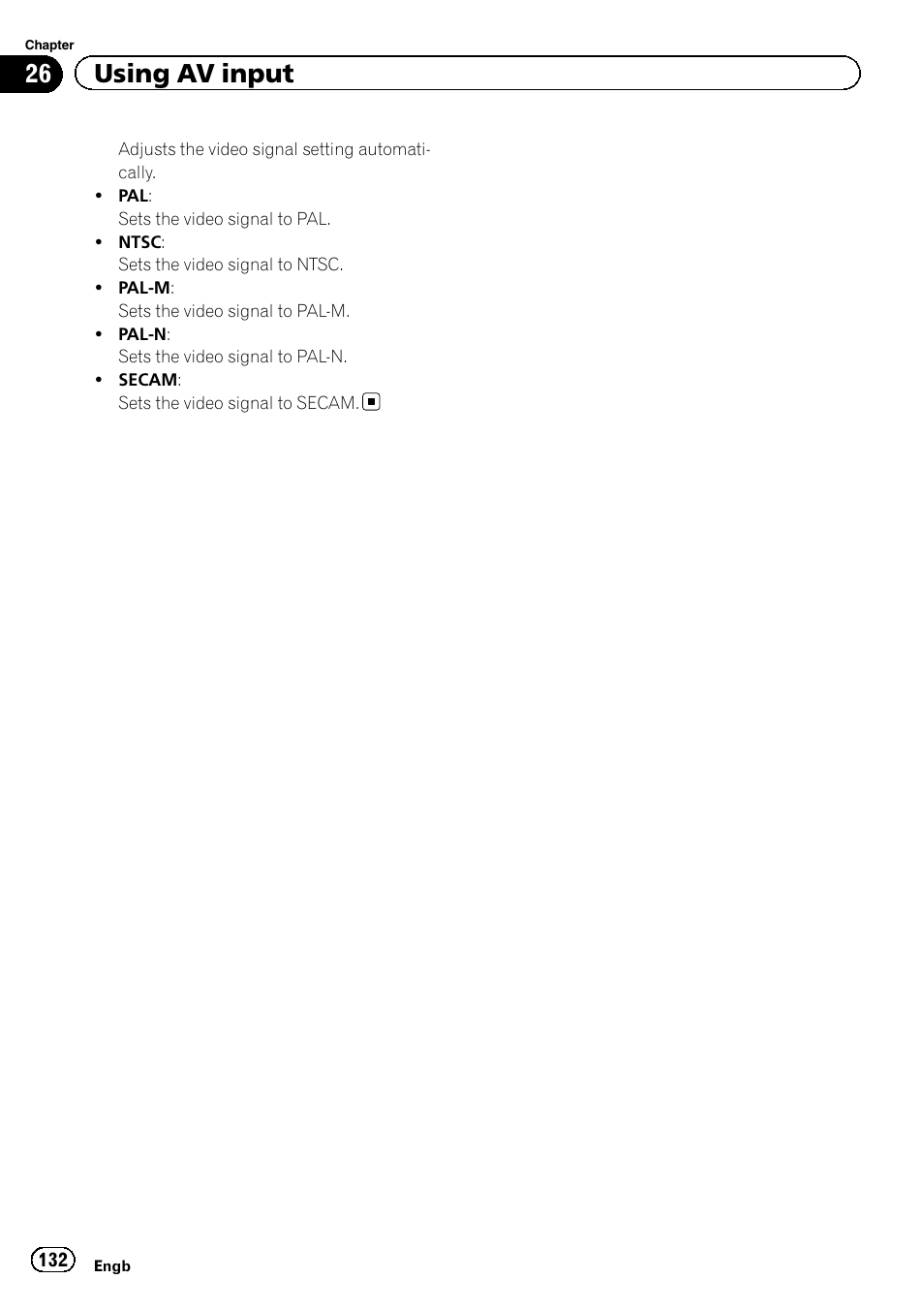 26 using av input | Pioneer AVIC-F860BT User Manual | Page 132 / 216