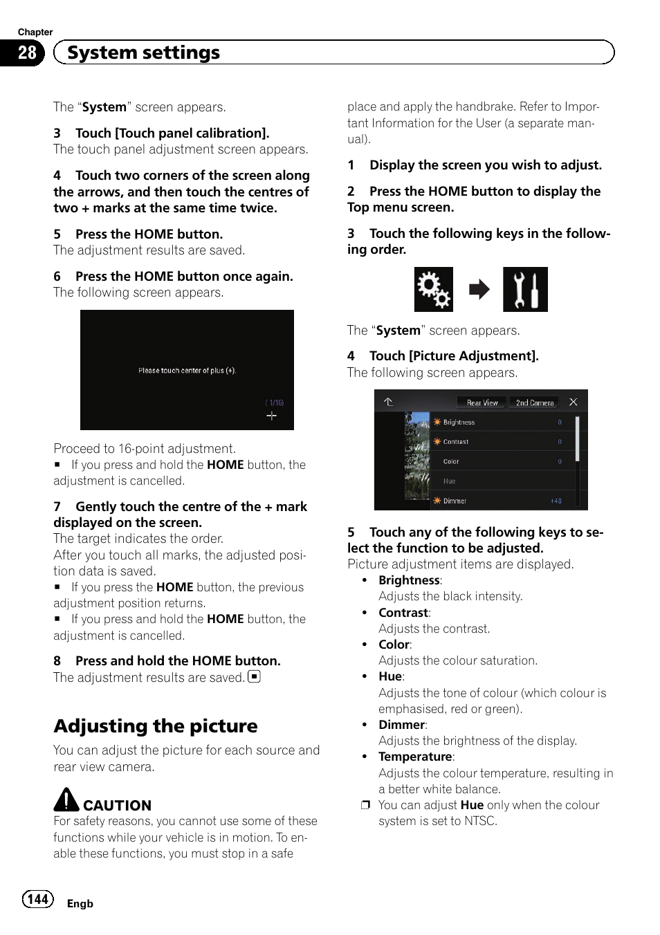 Adjusting the picture, 28 system settings | Pioneer AVIC-F860BT User Manual | Page 144 / 216