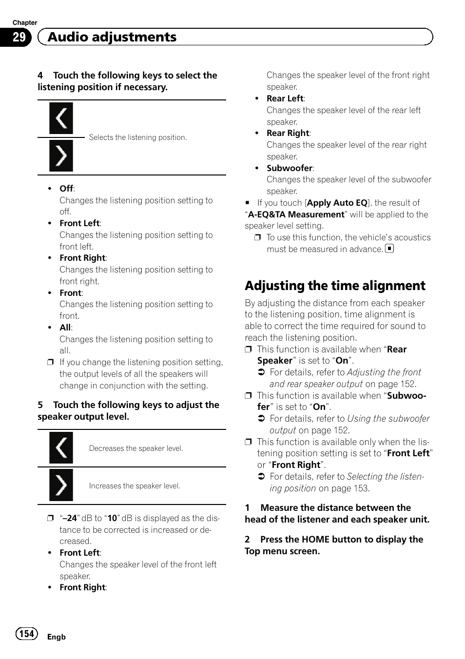 Adjusting the time alignment, 29 audio adjustments | Pioneer AVIC-F860BT User Manual | Page 154 / 216