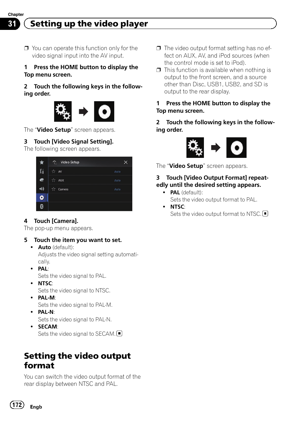 Setting the video output format, 31 setting up the video player | Pioneer AVIC-F860BT User Manual | Page 172 / 216