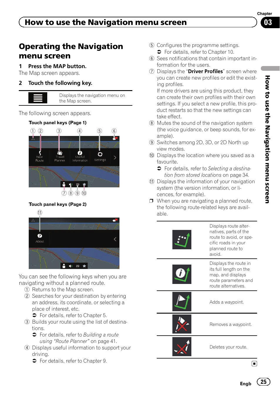 Operating the navigation menu screen, How to use the navigation menu screen | Pioneer AVIC-F860BT User Manual | Page 25 / 216