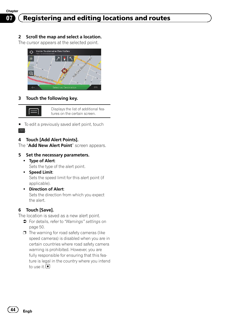 07 registering and editing locations and routes | Pioneer AVIC-F860BT User Manual | Page 44 / 216