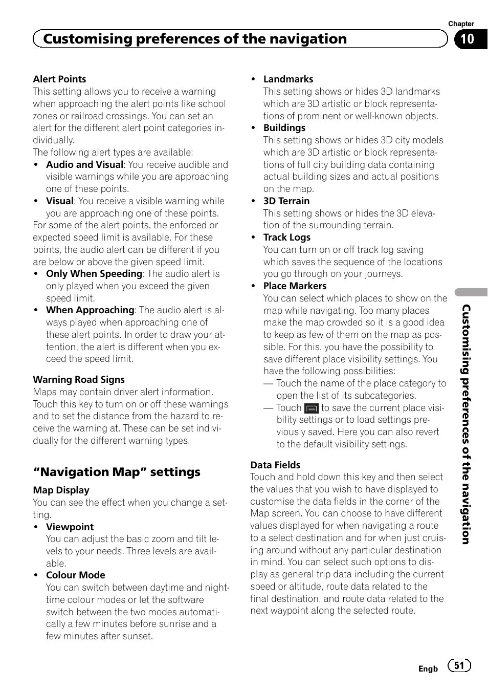 Navigation map” settings 51, Navigation map” set, Customising preferences of the navigation | Navigation map” settings | Pioneer AVIC-F860BT User Manual | Page 51 / 216