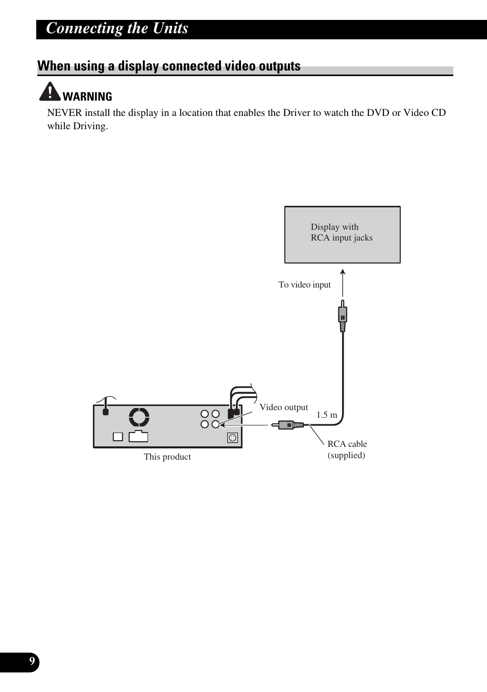 When using a display connected video, Outputs, Connecting the units | When using a display connected video outputs | Pioneer DVH-P5900MP User Manual | Page 10 / 85