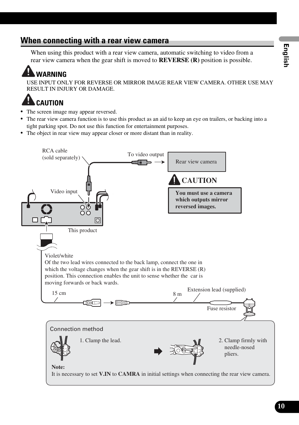 When connecting with a rear view camera, Caution | Pioneer DVH-P5900MP User Manual | Page 11 / 85