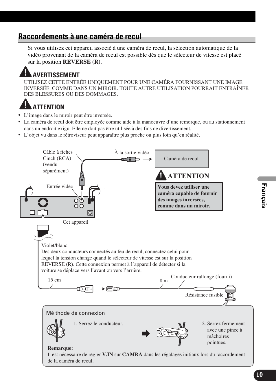 Raccordements à une caméra de recul, Attention | Pioneer DVH-P5900MP User Manual | Page 53 / 85
