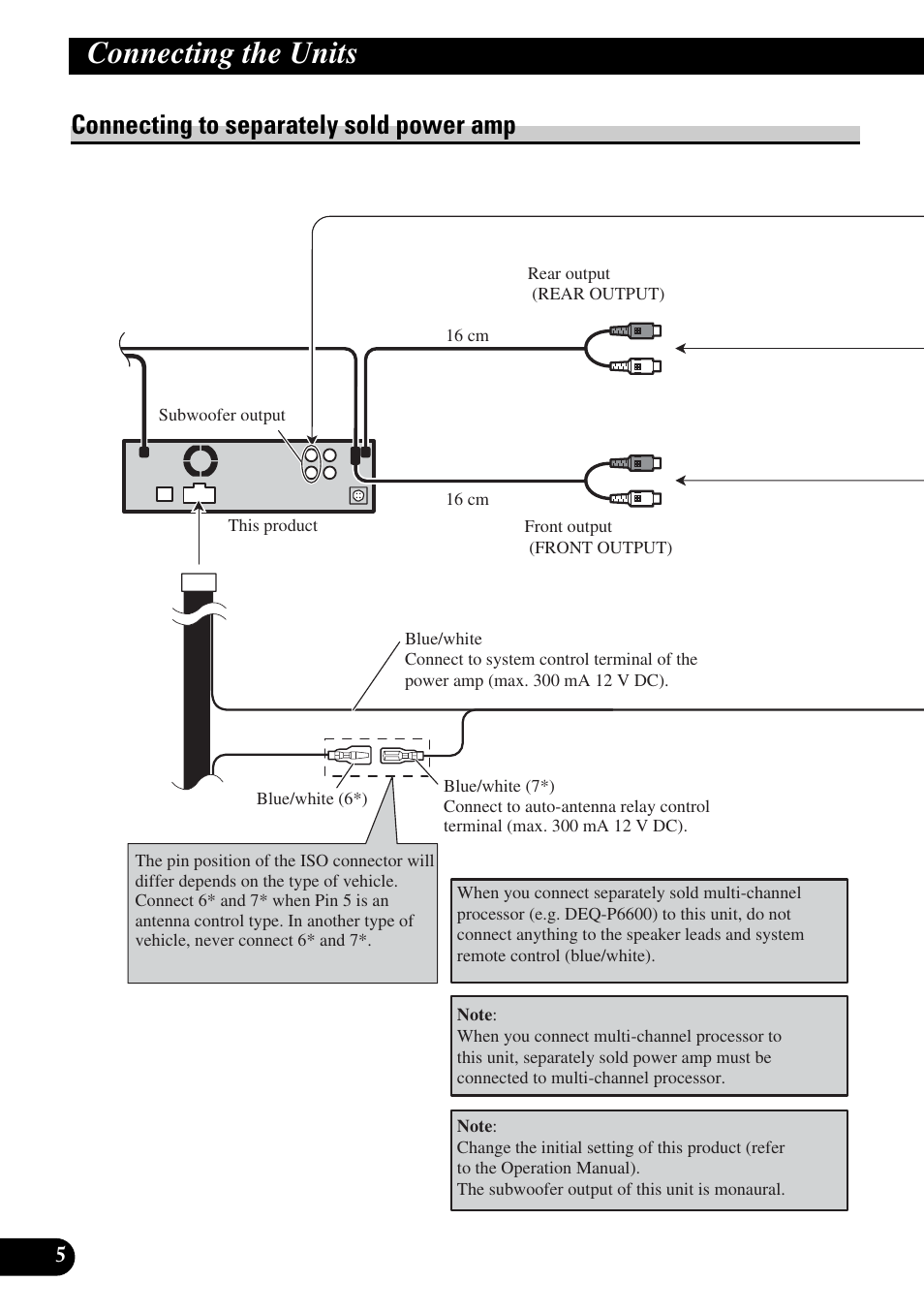Connecting to separately sold power amp, Connecting the units | Pioneer DVH-P5900MP User Manual | Page 6 / 85