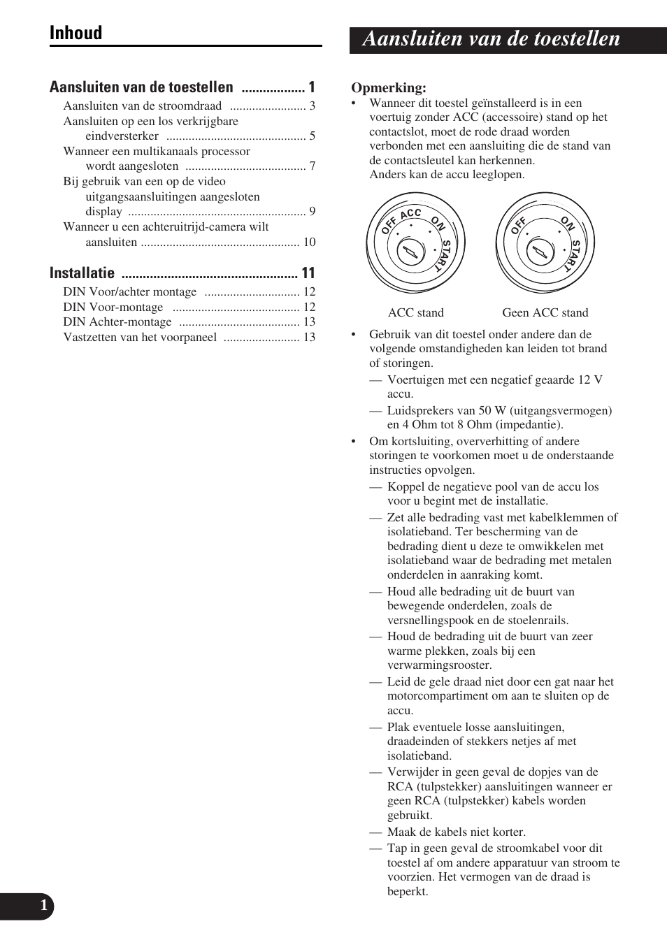 Nederlands, Aansluiten van de toestellen, Inhoud | 1aansluiten van de toestellen, Installatie | Pioneer DVH-P5900MP User Manual | Page 72 / 85