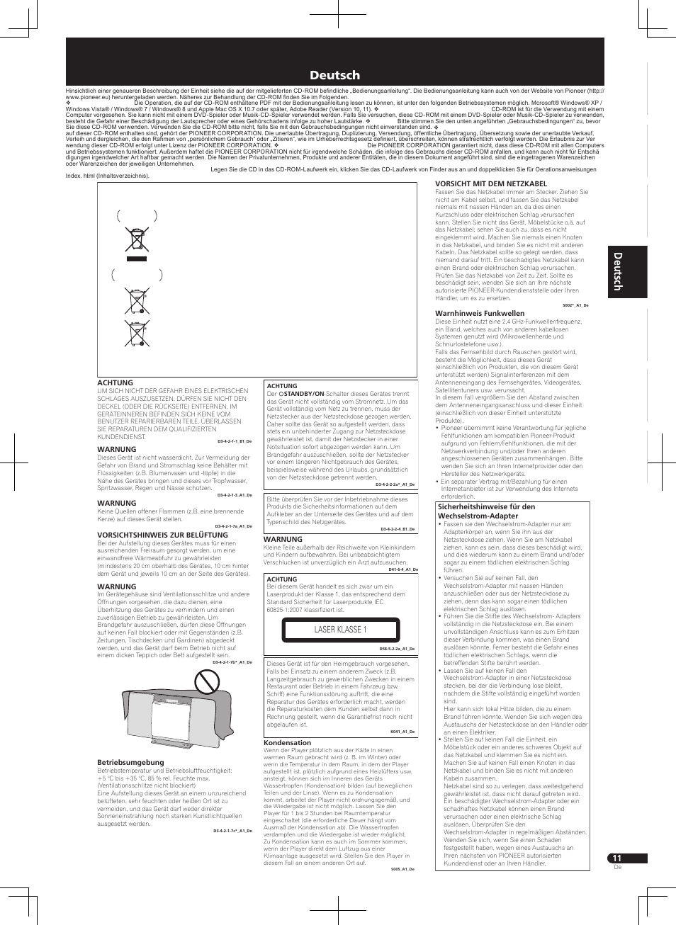 Slim-mikrosystem, Deutsch | Pioneer X-SMC01BT-W User Manual | Page 11 / 24