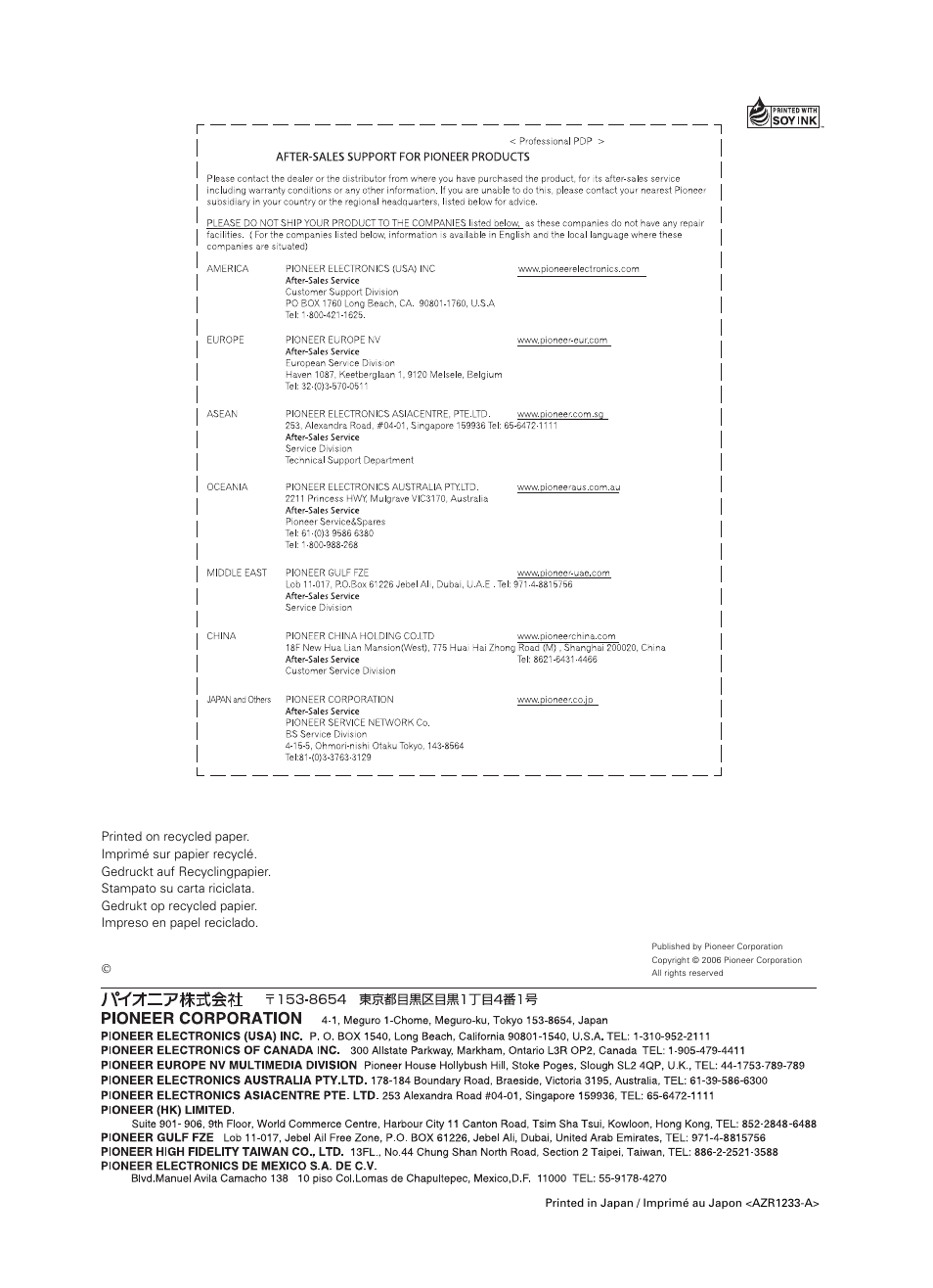 Pioneer PDK-TS07 User Manual | Page 42 / 42