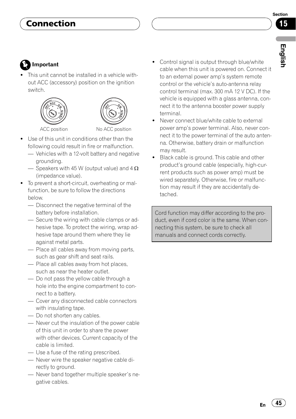 Connection, English | Pioneer DVH-3900MP User Manual | Page 45 / 112