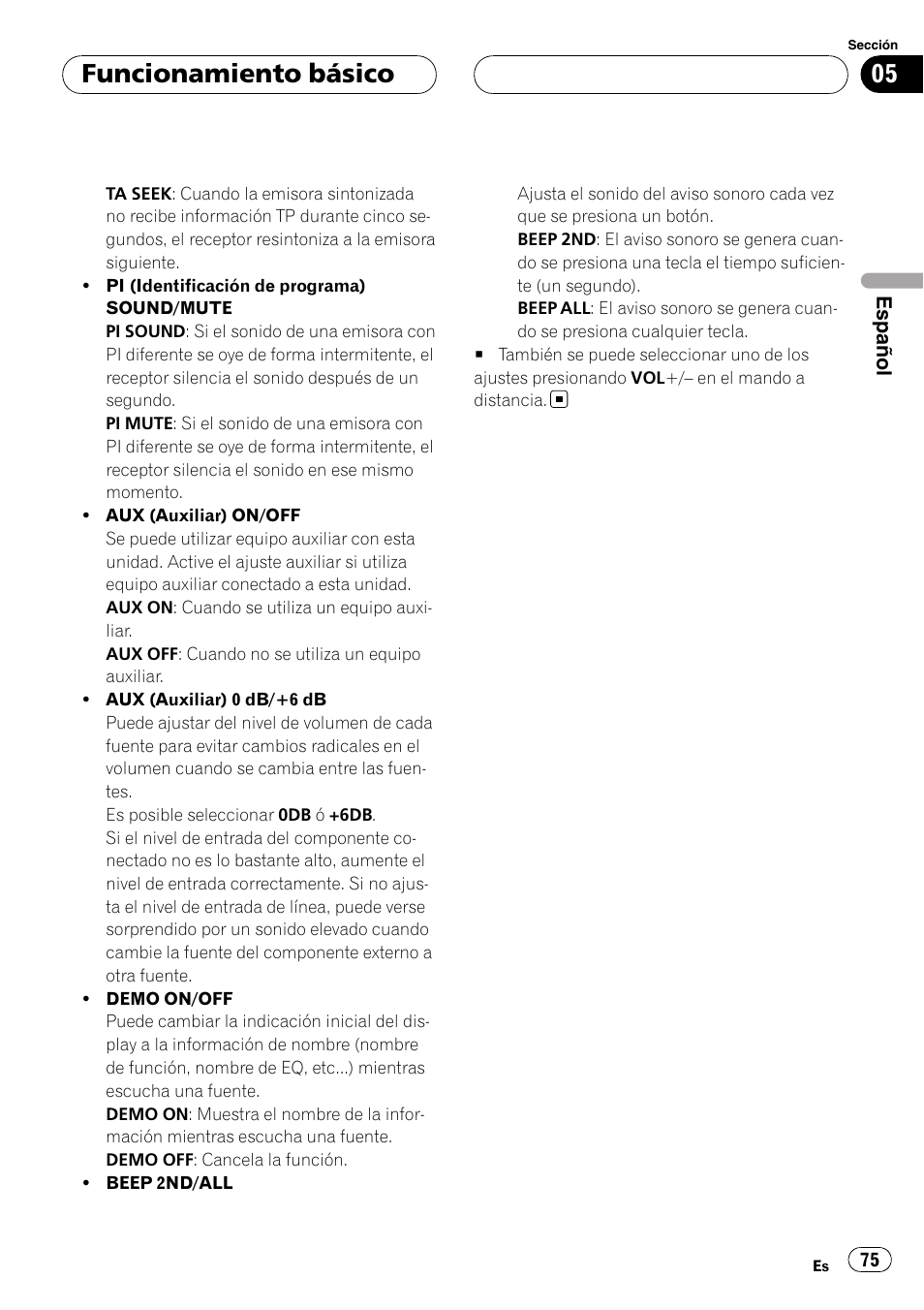 Funcionamiento básico | Pioneer DVH-3900MP User Manual | Page 75 / 112
