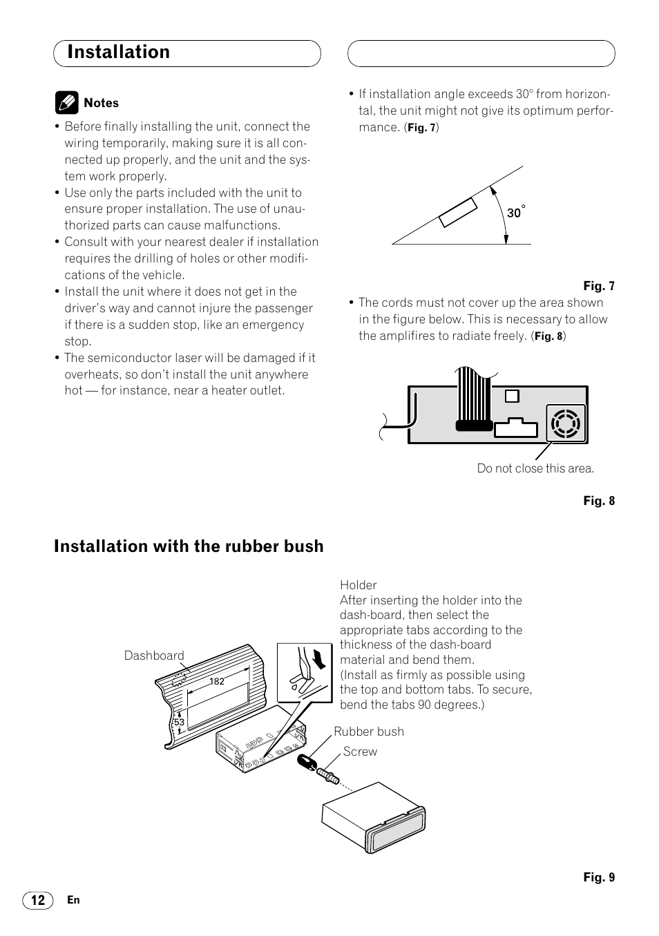 Installation with the rubber bush 12, Installation, Installation with the rubber bush | Pioneer DVH-P7000R User Manual | Page 12 / 76