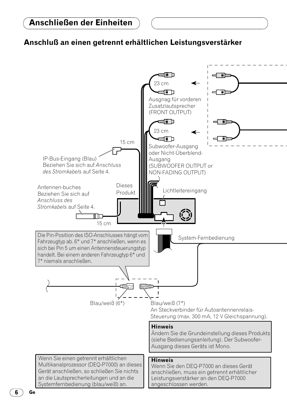 Anschluß an einen getrennt erhältlichen, Leistungsverstärker 6, Anschließen der einheiten | Pioneer DVH-P7000R User Manual | Page 30 / 76
