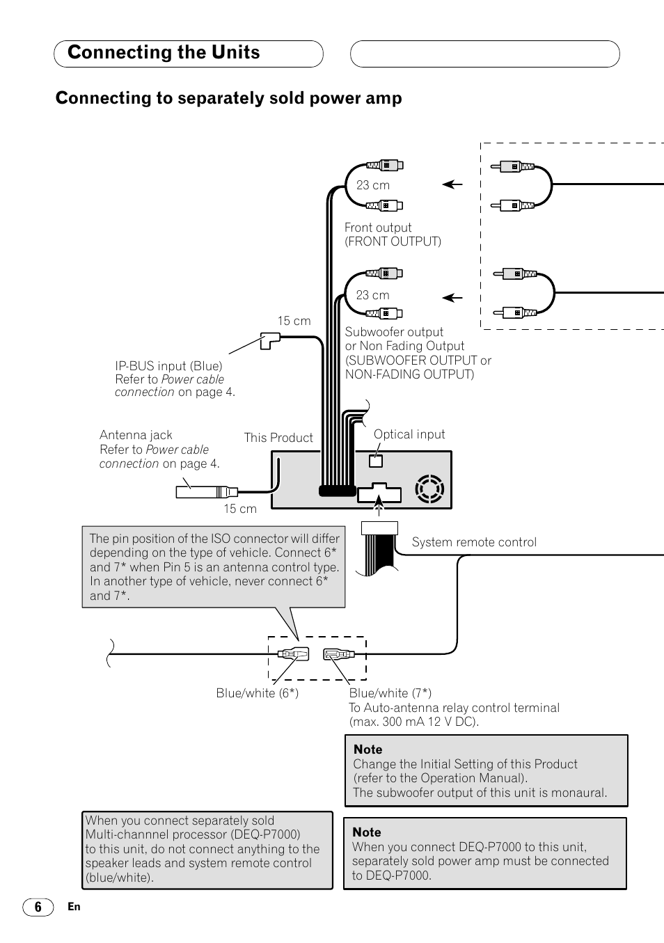 Connecting to separately sold power amp 6, Connecting the units, Connecting to separately sold power amp | Pioneer DVH-P7000R User Manual | Page 6 / 76