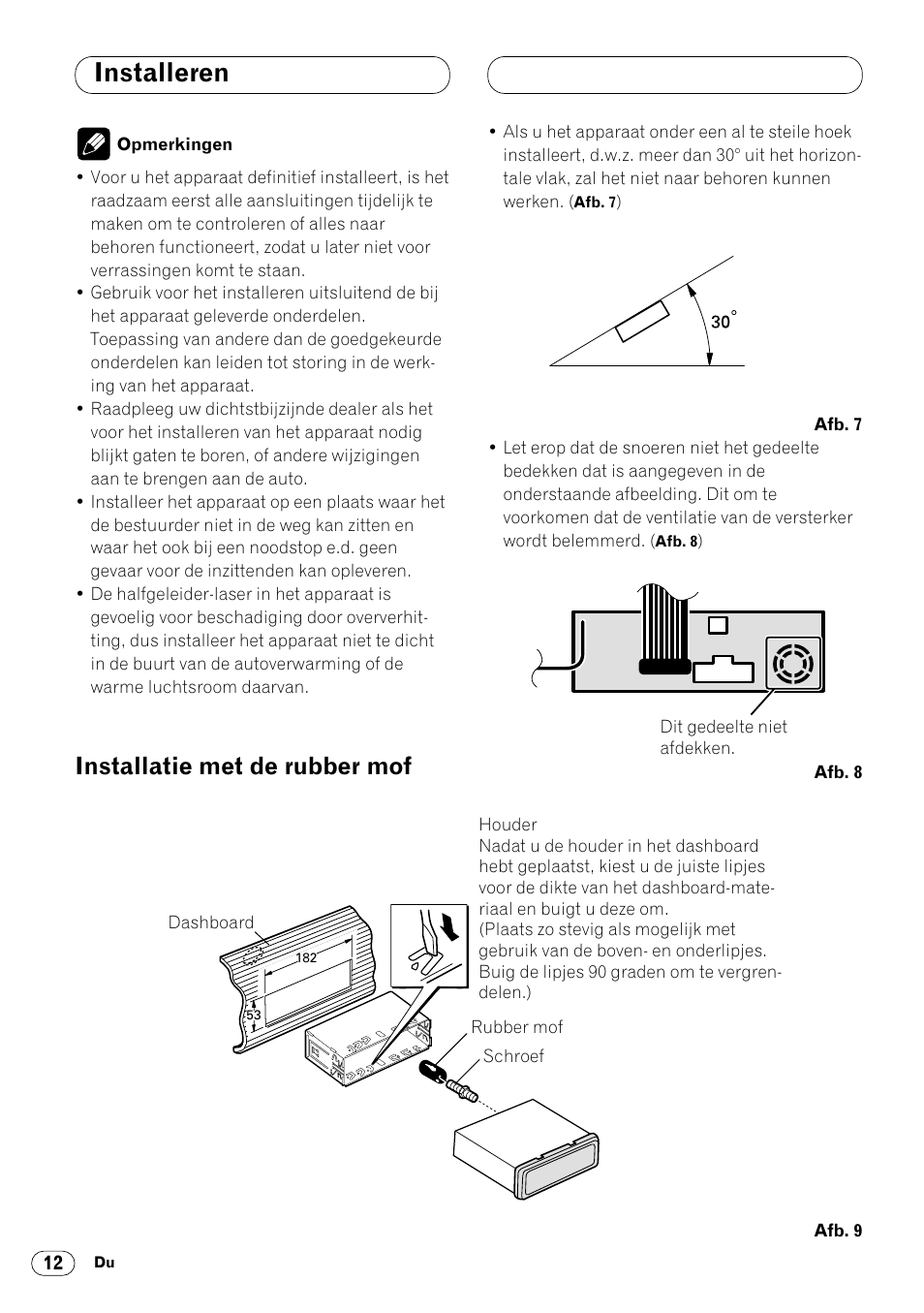 Installatie met de rubber mof 12, Installeren, Installatie met de rubber mof | Pioneer DVH-P7000R User Manual | Page 72 / 76