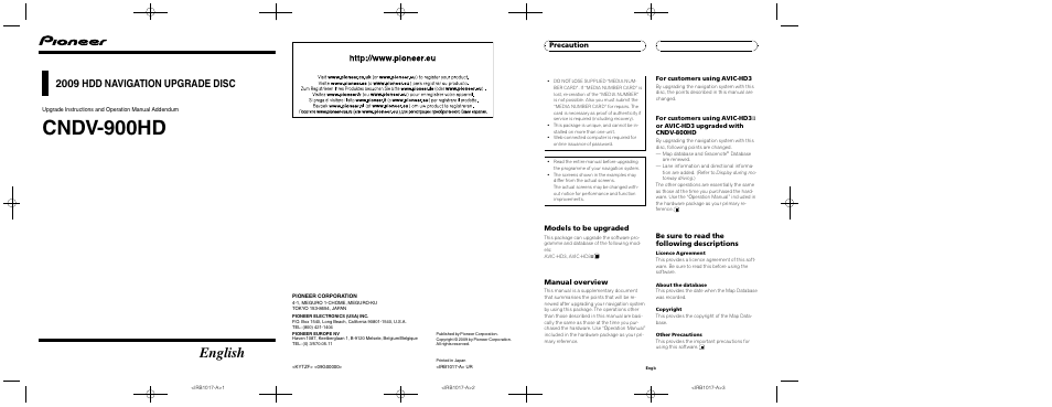 Pioneer CNDV-900HD User Manual | 6 pages