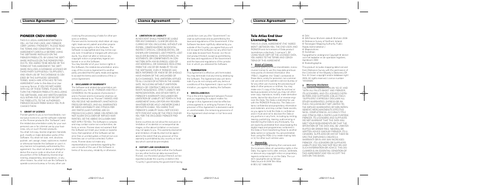Pioneer cndv-900hd, Licence agreement, Tele atlas end user licensing terms | Pioneer CNDV-900HD User Manual | Page 2 / 6
