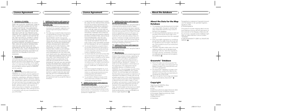 Licence agreement, About the data for the map database, Database | Copyright, About the database | Pioneer CNDV-900HD User Manual | Page 3 / 6