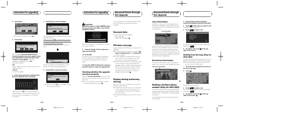 Instructions for upgrading, Renewal data, Poi data coverage | Display during motorway driving, Renewed points through this upgrade | Pioneer CNDV-900HD User Manual | Page 5 / 6