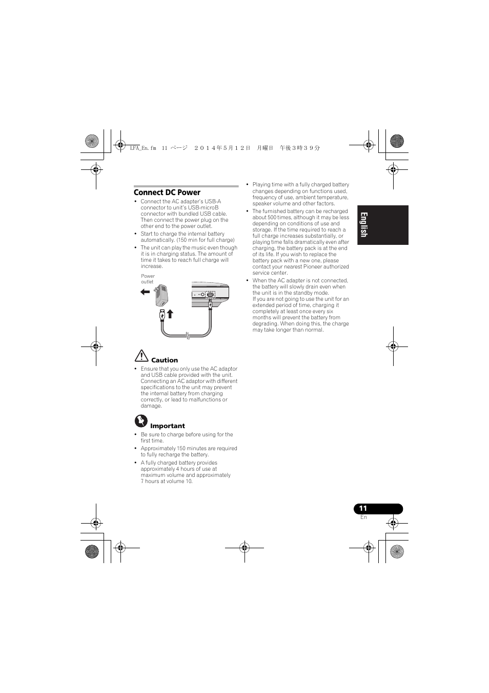 Connect dc power, English français español | Pioneer XW-LF1-W User Manual | Page 11 / 92