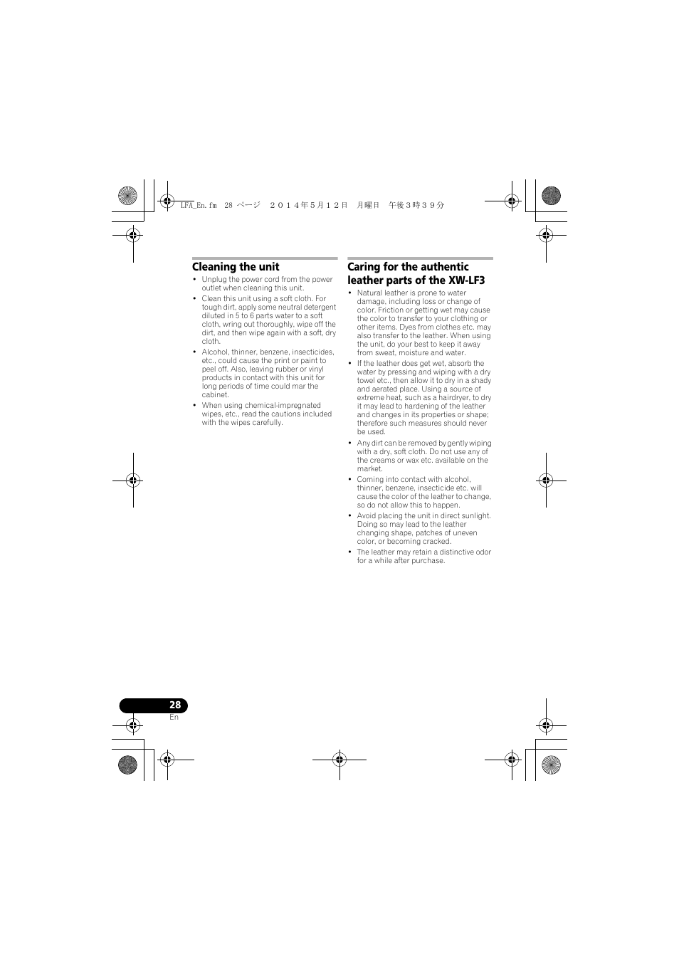 Cleaning the unit | Pioneer XW-LF1-W User Manual | Page 28 / 92