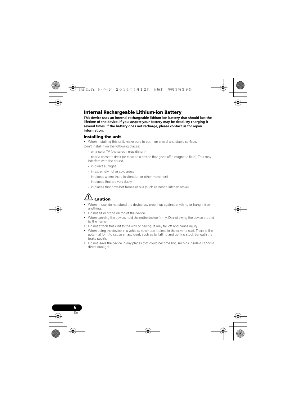 Internal rechargeable lithium-ion battery | Pioneer XW-LF1-W User Manual | Page 6 / 92