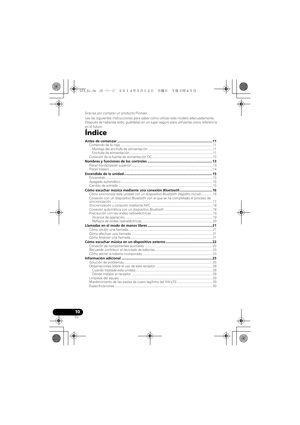 Sistema de altavoces inalámbrico, Manual de instrucciones, Índice | Pioneer XW-LF1-W User Manual | Page 68 / 92