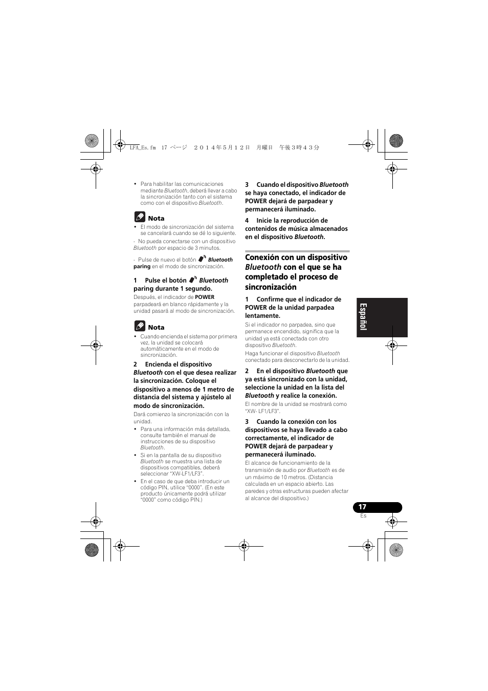 Sincronización, English français español | Pioneer XW-LF1-W User Manual | Page 75 / 92