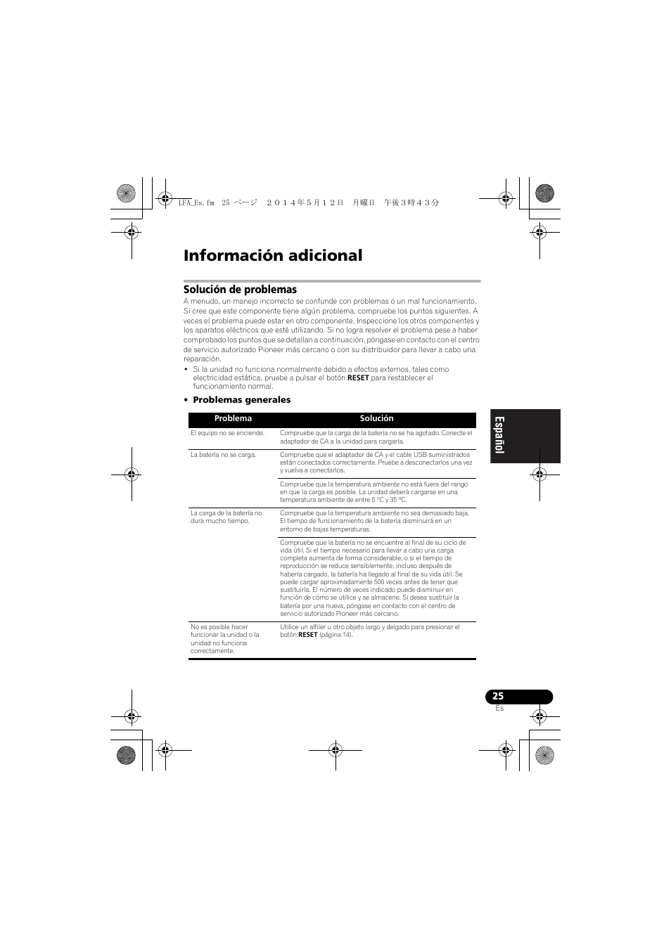 Información adicional, Solución de problemas, English français español | Pioneer XW-LF1-W User Manual | Page 83 / 92