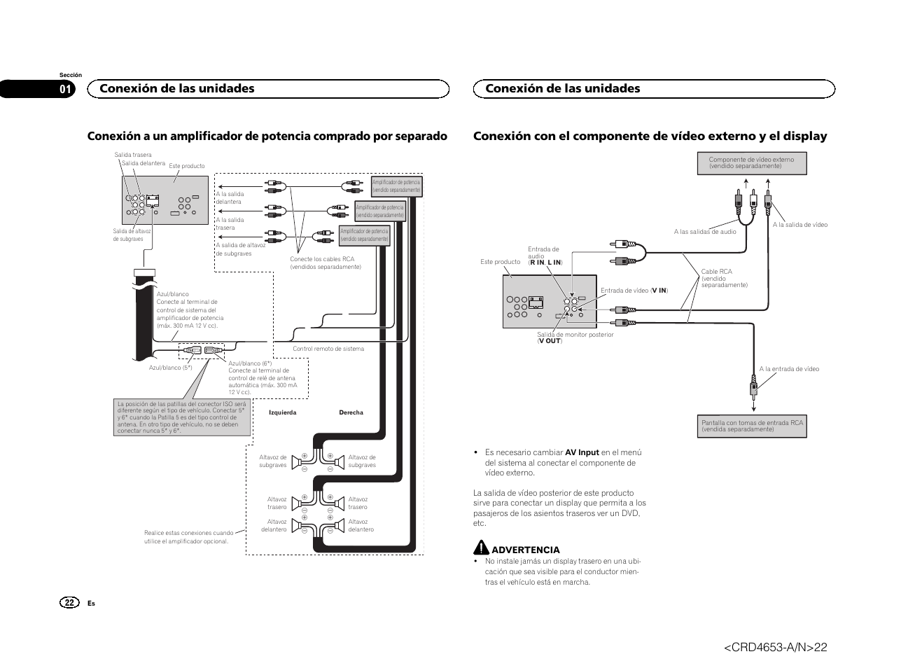 Conexión de las unidades | Pioneer AVH-X1500DVD User Manual | Page 22 / 40