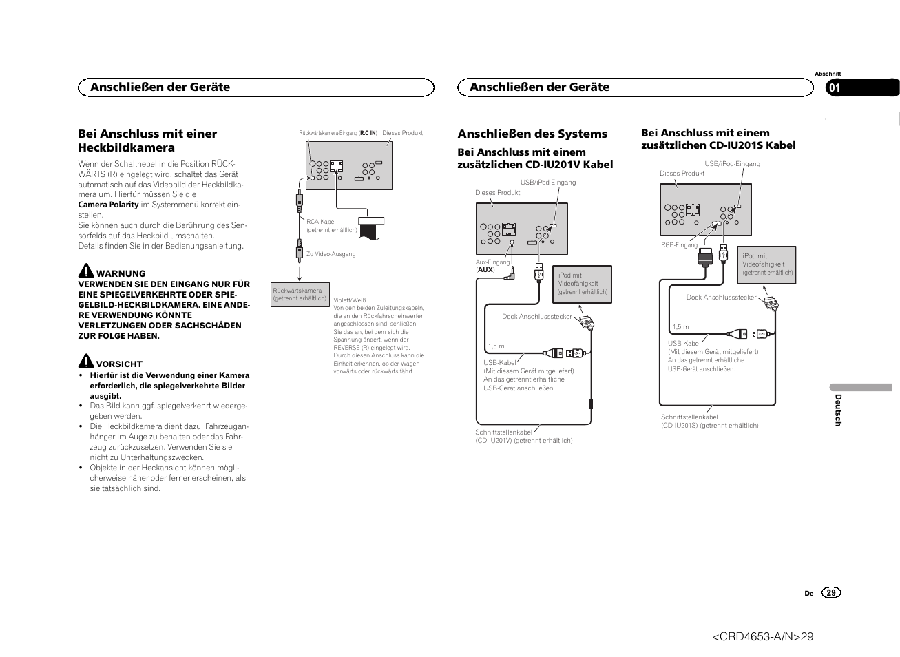 Bei anschluss mit einer heckbildkamera, Anschließen des systems, Anschließen der geräte | Pioneer AVH-X1500DVD User Manual | Page 29 / 40