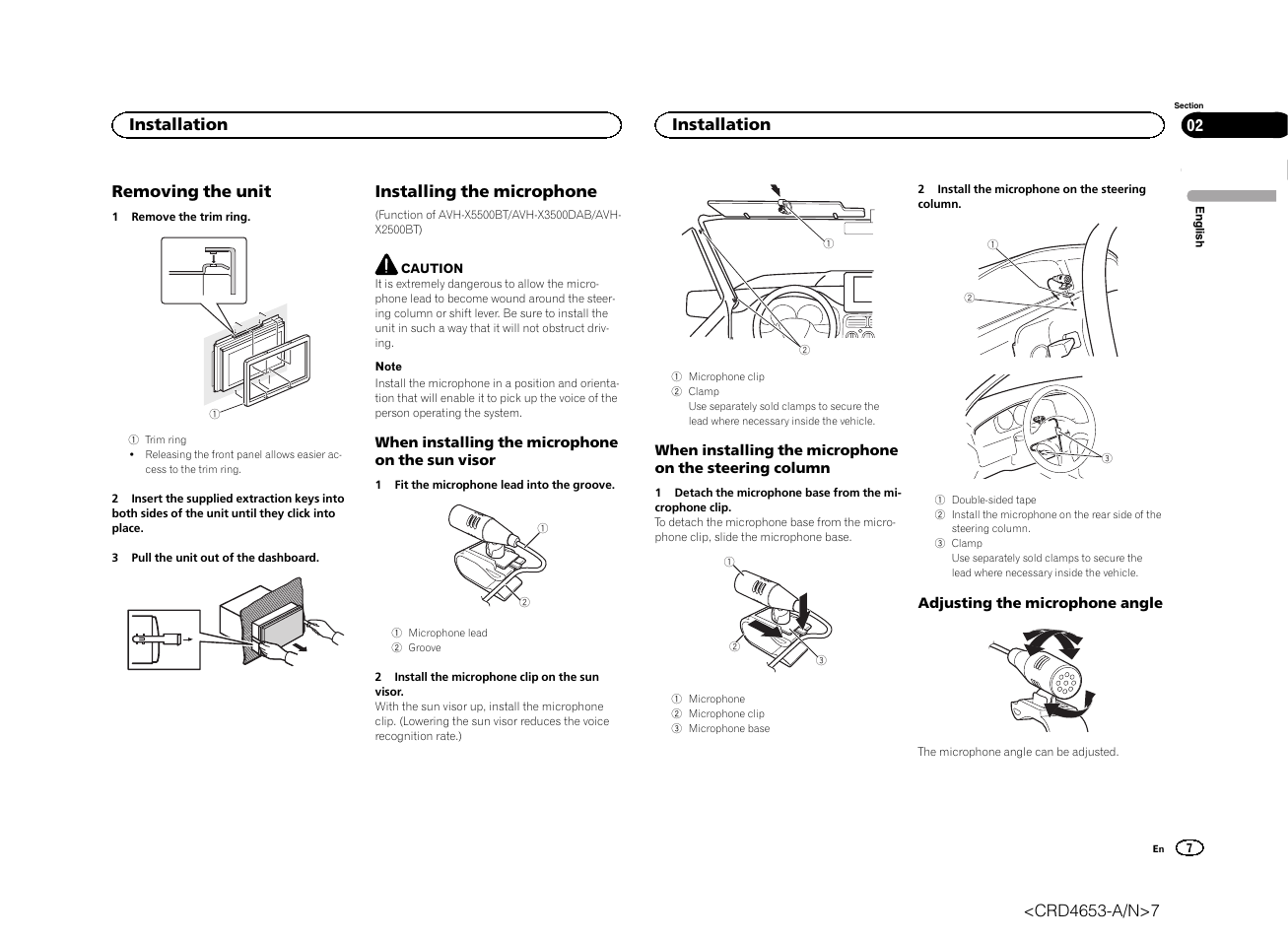 Removing the unit, Installing the microphone, Installation | Pioneer AVH-X1500DVD User Manual | Page 7 / 40