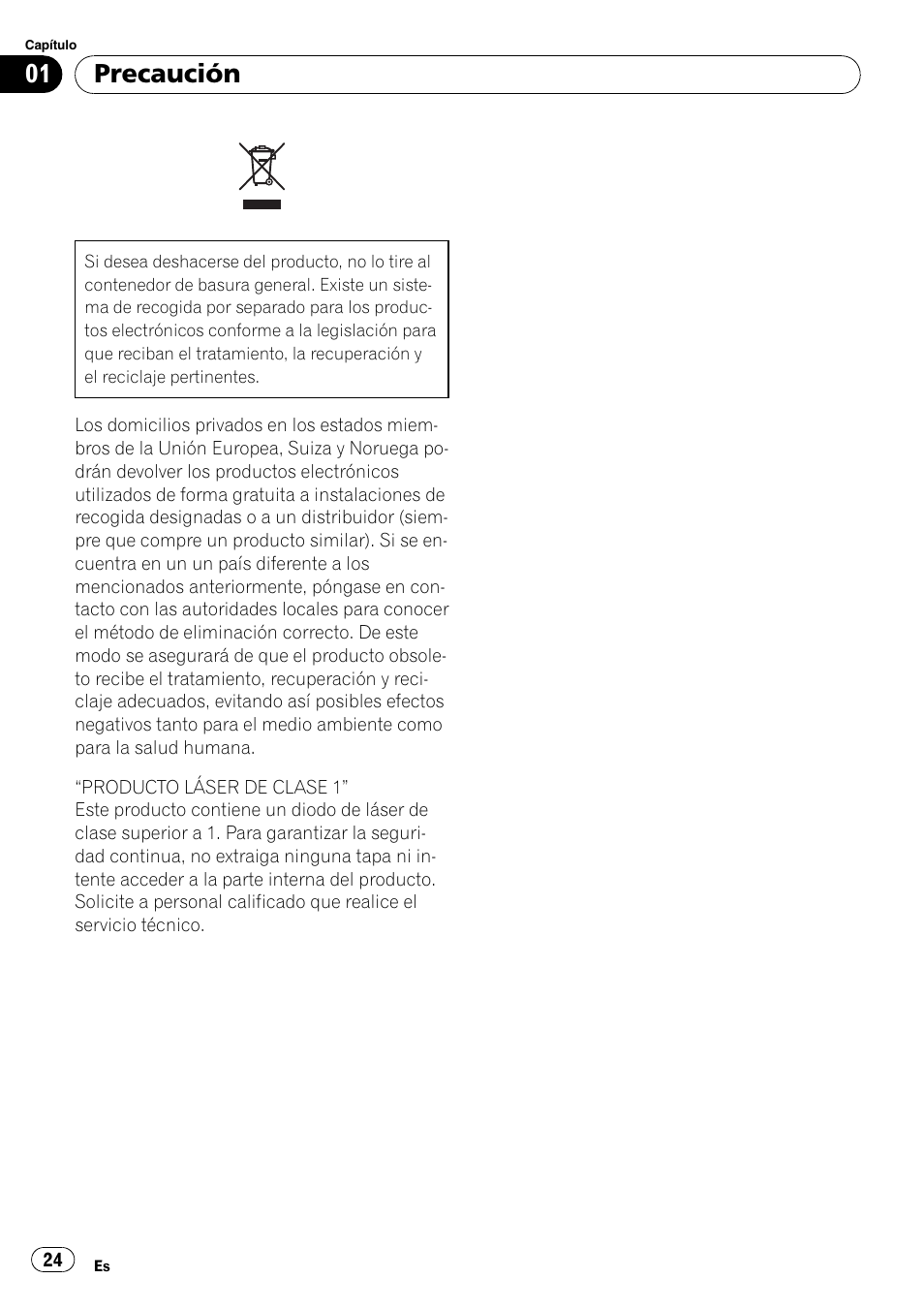Precaución | Pioneer AVIC-F9110BT User Manual | Page 24 / 108