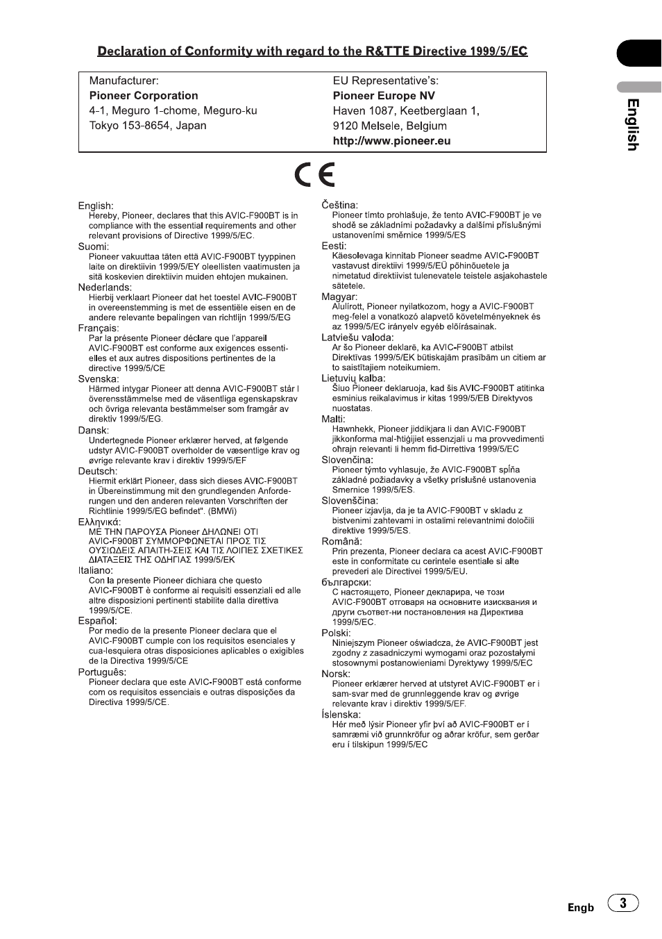 Pioneer AVIC-F9110BT User Manual | Page 3 / 108