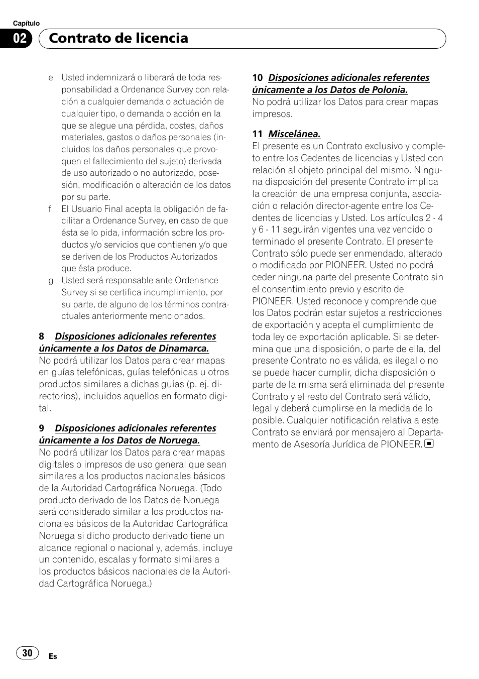 Contrato de licencia | Pioneer AVIC-F9110BT User Manual | Page 30 / 108